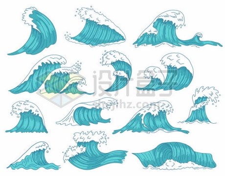 十三款蓝色的浪花海浪手绘插画476723图片免抠矢量素材