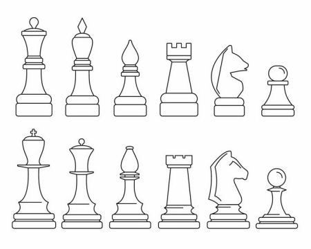 两套黑色线条风格国际象棋棋子png图片免抠矢量素材