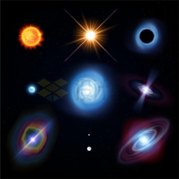 太阳恒星黑洞白矮星星云星系中子星等宇宙天体7505591矢量图片免抠素材