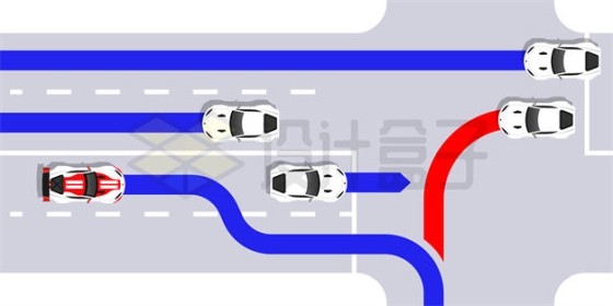 汽车的自动驾驶技术策略拐弯让直行十字路口通行策略5731383矢量图片免抠素材