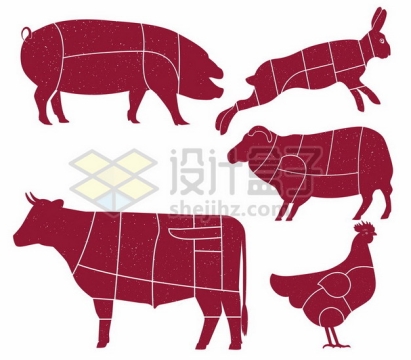 猪肉牛肉兔肉羊肉鸡肉分解图部位分割图472241 png图片素材