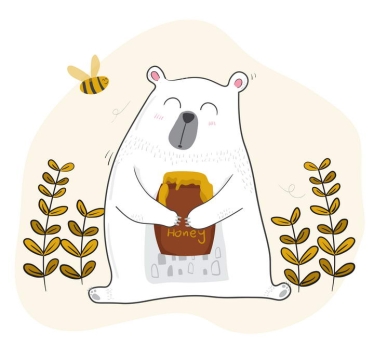卡通插画风格抱着蜂蜜罐的大白熊免抠矢量图片素材
