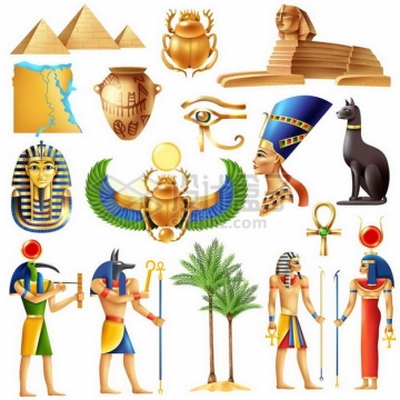 金字塔狮身人面像狗头神阿努比斯等古埃及元素png图片免抠矢量素材