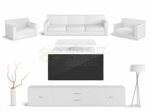 白色的客厅沙发和电视柜等家具3100277矢量图片免抠素材