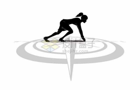 起跑姿势的女性人物剪影站在指南针图案上1439166矢量图片免抠素材