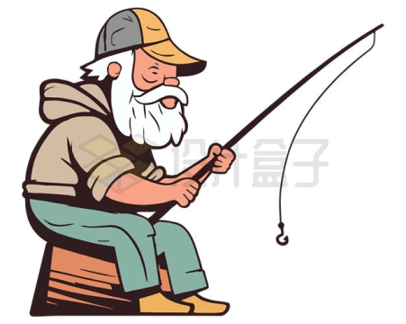 卡通老人正在钓鱼插画6785554矢量图片免抠素材