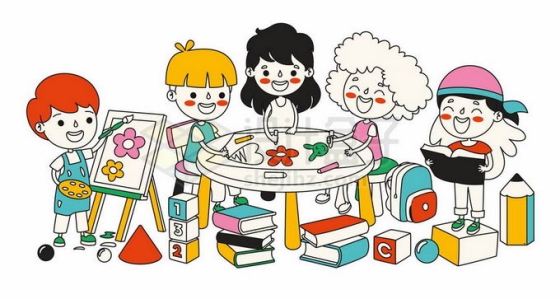 卡通小学生儿童正在学习各种才艺和益智游戏素质教育插画1964838矢量图片免抠素材