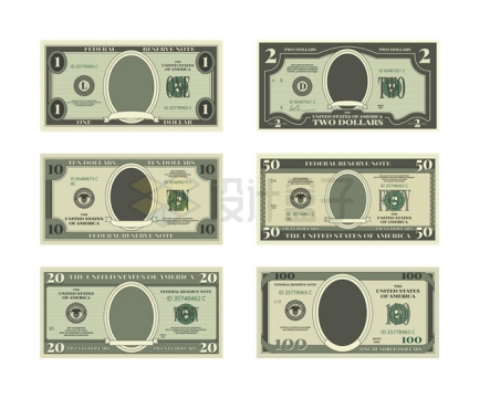 不同面值的空白美元钞票1928871矢量图片免抠素材