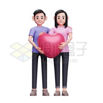 卡通男人和女朋友一起捧着红心象征了爱情情人节3D模型8689885矢量图片免抠素材