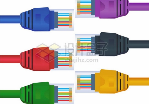 6种颜色的电脑网线RJ-45接口接头811628png图片素材