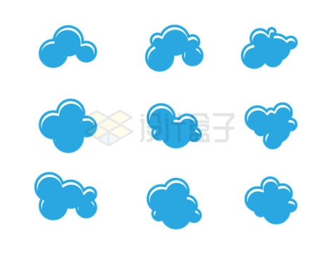 9款卡通风格蓝色云朵2468541矢量图片免抠素材