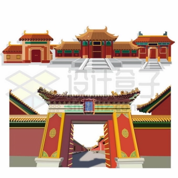 中国传统建筑故宫里面的深墙大院大门和宫殿3359940向量图片素材