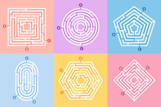 6款正方形圆形五边形迷宫游戏png图片免抠eps矢量素材