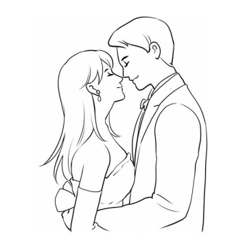 拥抱在一起碰鼻子的情侣情人节手绘线条素描插画340869免抠图片素材