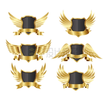 6款金色翅膀装饰的黑色盾牌标题框文本框4925063矢量图片免抠素材