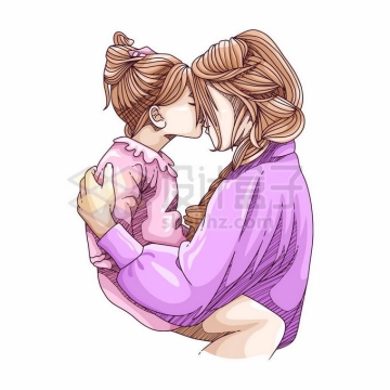 妈妈抱着女儿亲吻妈妈的额头母亲节手绘插画3176631矢量图片免抠素材