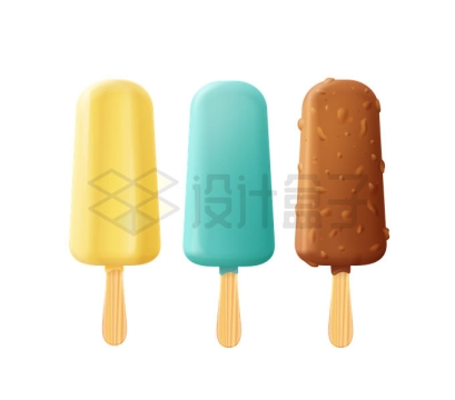 3款原味和巧克力冰淇淋冰激凌冰棍美味冷饮5710478矢量图片免抠素材