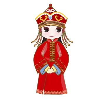 身穿传统服饰的卡通蒙古族少女png图片素材