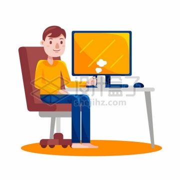 卡通男人坐在电脑前休息喝咖啡1410210矢量图片免抠素材