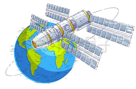 卡通风格围绕地球的宇宙飞船空间站插画4618237矢量图片免抠素材