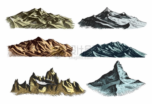  Six hand drawn illustrations of mountains and mountains 749152png picture materials
