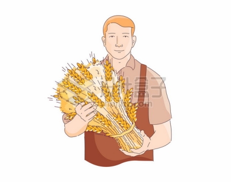卡通农民抱着一捆麦穗大丰收2218618矢量图片免抠素材