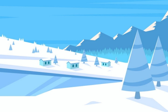 扁平化大山中的风景雪景背景图片