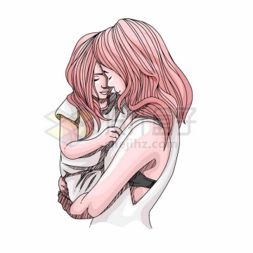 女儿受委屈了妈妈抱着怀里安慰她母亲节手绘插画4275162矢量图片免抠素材