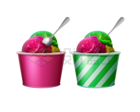 纸杯子装着的3种混合口味的冰淇淋冰激凌球美味冷饮7709738矢量图片免抠素材