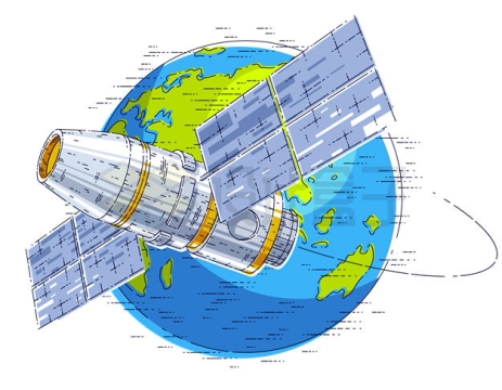 卡通风格围绕地球的宇宙飞船空间站插画4379603矢量图片免抠素材