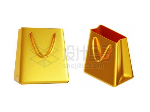 2个不同角度的金黄色金属光泽购物袋3D模型1045977矢量图片免抠素材