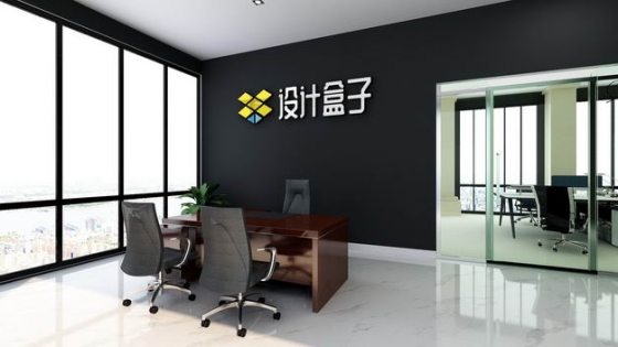 写字楼办公室黑色墙面上的公司logo文字显示样机2831216免抠图片素材