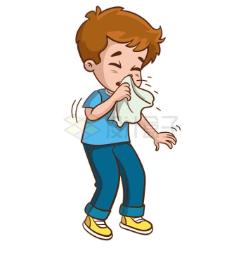 卡通男孩用手帕擦鼻涕感冒8806960矢量图片免抠素材