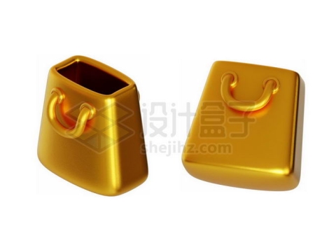 2个不同角度的金黄色金属光泽卡通购物袋3D模型7547971矢量图片免抠素材