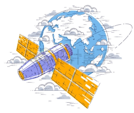 卡通风格围绕地球的宇宙飞船空间站插画4050589矢量图片免抠素材