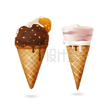 2款巧克力冰淇淋冰激凌蛋筒甜筒美味冷饮9995573矢量图片免抠素材