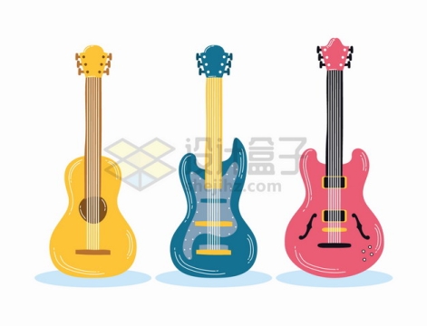 黄色蓝色粉色的吉他音乐乐器png图片素材