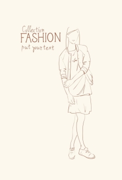 简约线条风格时尚小外套短裙女装时装设计草图图片免抠矢量素材