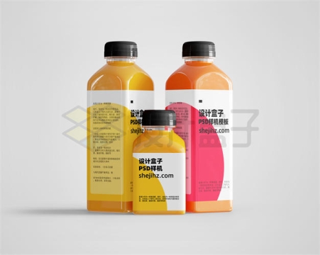 3瓶果汁饮料瓶子包装样机9406820PSD免抠图片素材