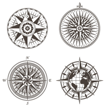 4款复古风格的指南针指北针罗盘图片免抠矢量素材