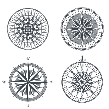 4款复古风格的指南针指北针罗盘占卜指针图片免抠矢量素材