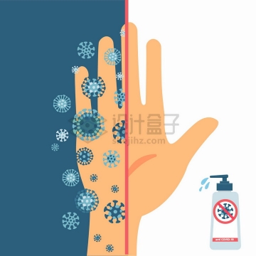 用洗手液洗手后和未洗手细菌病毒对比png图片免抠矢量素材