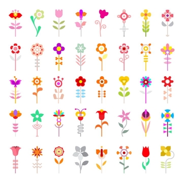 40款扁平化风格彩色花朵花卉图案图片免抠矢量素材
