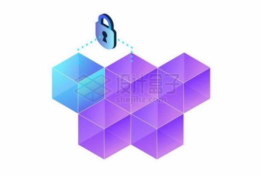 蓝色紫色立方体立方块组成的矩阵象征了网络安全3884322矢量图片免抠素材