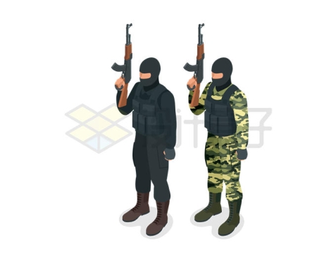 两个举着AK47的蒙面军人特种兵身穿防弹衣6256673矢量图片免抠素材