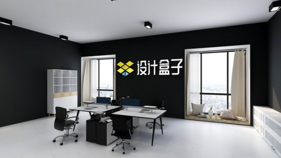 写字楼办公室黑色墙面上的公司logo文字显示样机9290008免抠图片素材