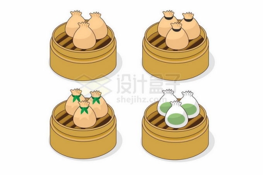 4款蒸笼上的烧麦美味广东早茶美食3767778矢量图片免抠素材