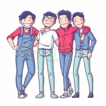 4个小伙伴勾肩搭背的好朋友好哥们儿手绘卡通插画5639312矢量图片免抠素材