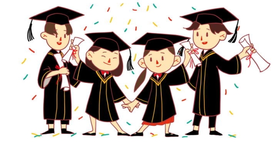 卡通可爱风格四个头戴学士帽的大学毕业生毕业季学生图片免抠素材