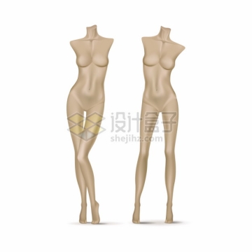 两款无手臂服装店橱窗展示黄色女性塑料模特儿衣架道具png图片素材